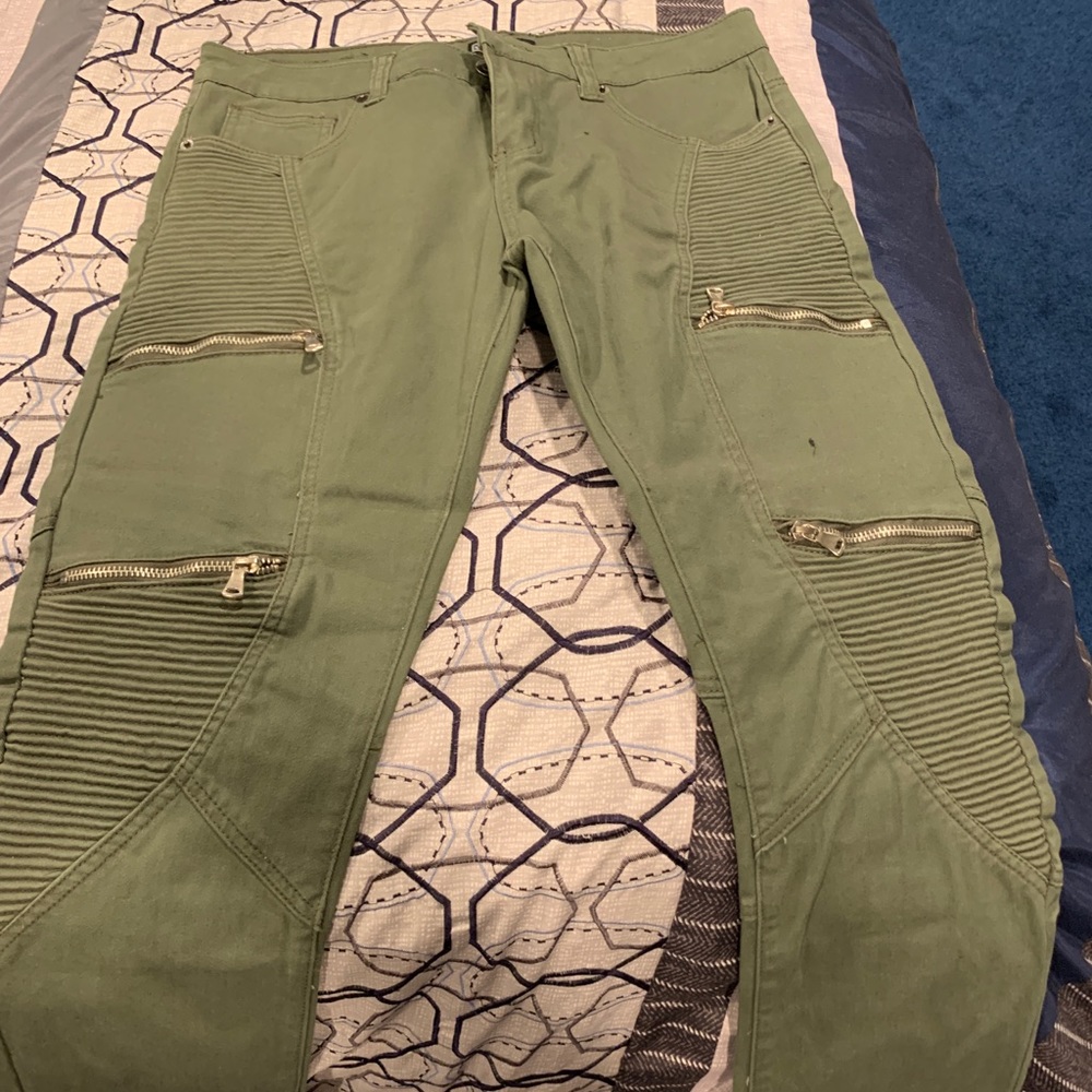 Men’s Green Ribbed Zipper Jeans 30x30